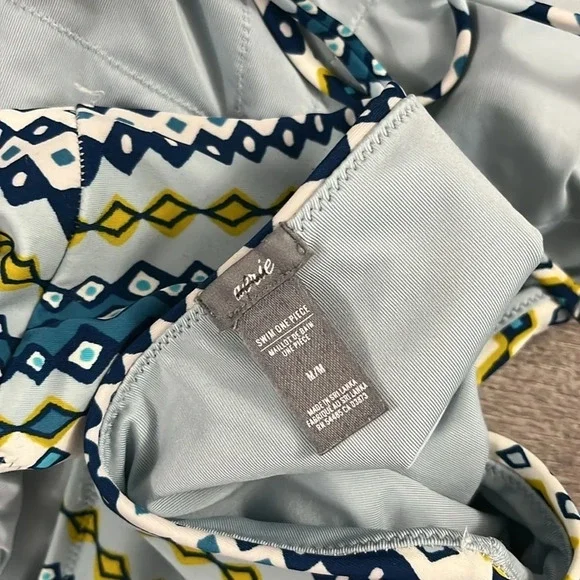 Aerie One Piece Bathing Suit Cut Out Blue Geometric Print Sz m - Picture 4 of 4